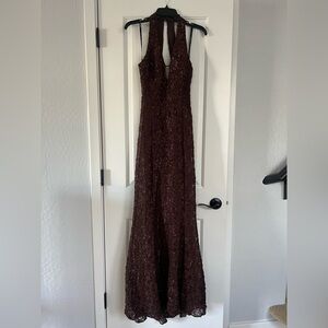 Niki Livas Chocolate Halter Prom Dress